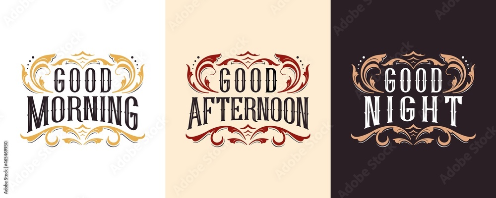 Typography , Hand lettering Quote Good Morning and Good Afternoon and Good night Typography , Hand lettering Quote Good Morning and Good Afternoon and Good night