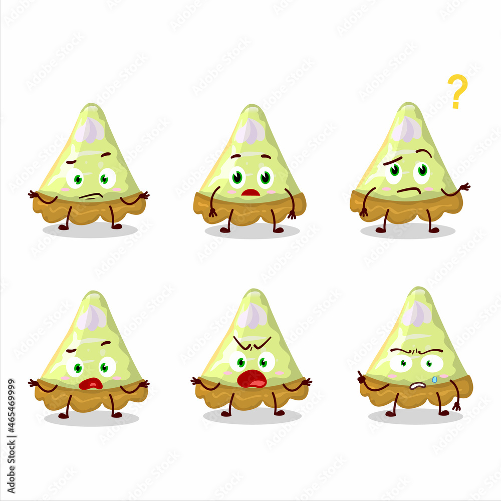 Cartoon character of slice of key lime pie with what expression Cartoon character of slice of key lime pie with what expression