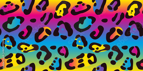 Rainbow leopard seamless pattern. Colorful neon vector background. Gradient wallpaper.