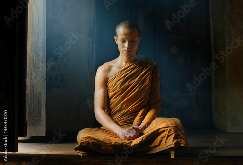 Buddhist monks vipassana meditate to calm the mind. The brain will refresh the secretion of Indoine. Make happy photo