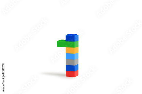 Obraz na plátně Arabic number symbol 1 from colorful plastic brick block constructor isolated on white background