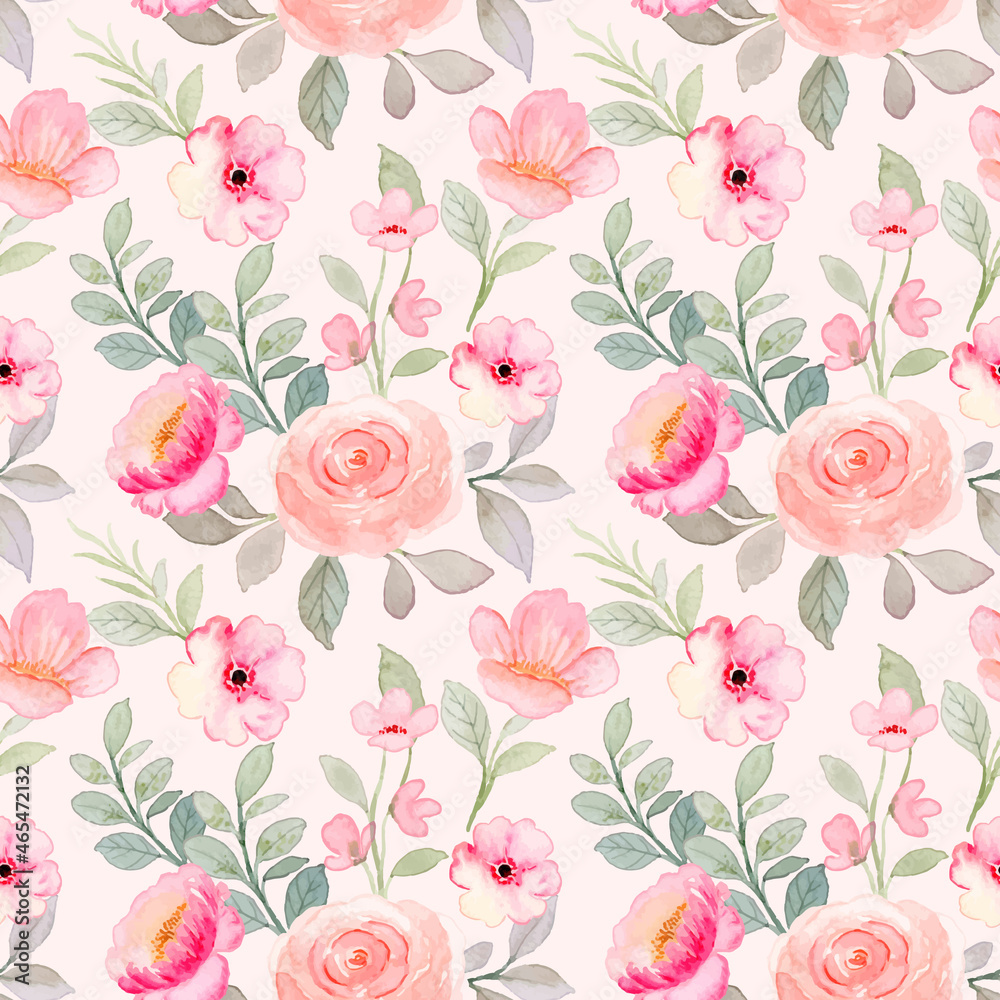 Seamless pattern of pink peach rose flower with watercolor Seamless pattern of pink peach rose flower with watercolor
