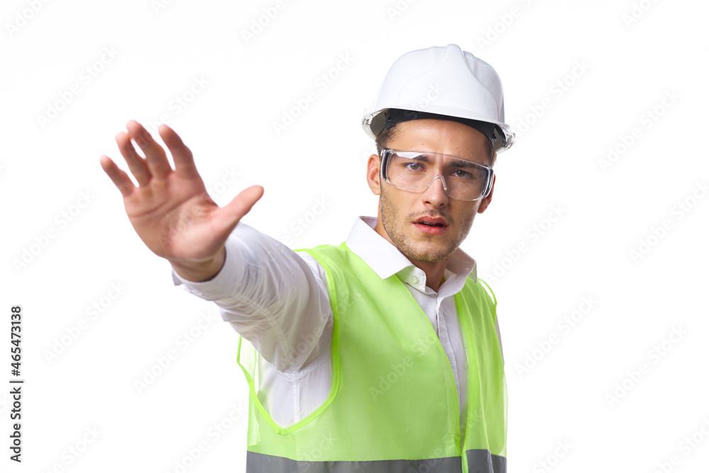 engineer in working uniform protective clothing documents construction