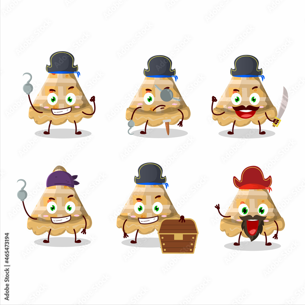 Obraz premium Cartoon character of slice of peach pie with various pirates emoticons