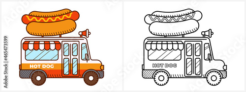 Hot dog van coloring page for kids