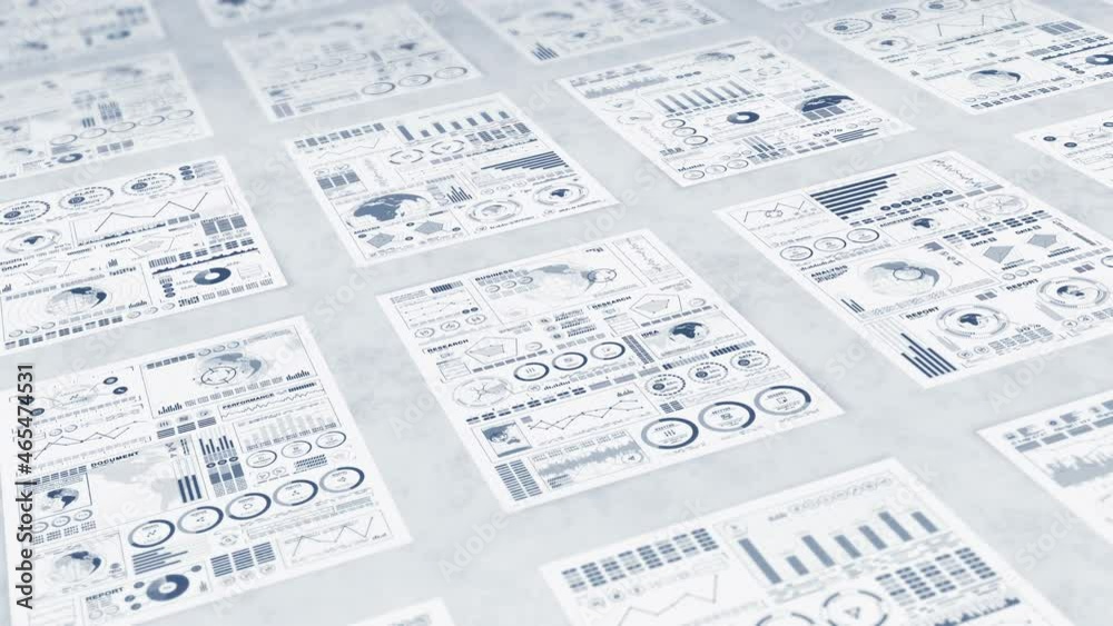 Many documents of business on white desk in office. Business concept. Moving graph and chart. Loop animation. Many documents of business on white desk in office. Business concept. Moving graph and chart. Loop animation.