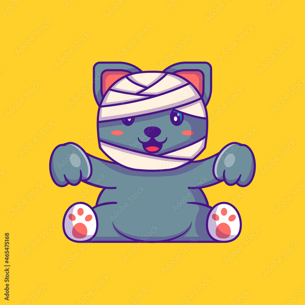 Cute mummy cat happy halloween with cartoon illustrations