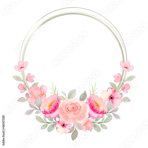 Pink peach rose wreath with circle