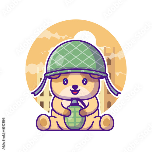 Cute Dog Soldier Army Cartoon Illustration
