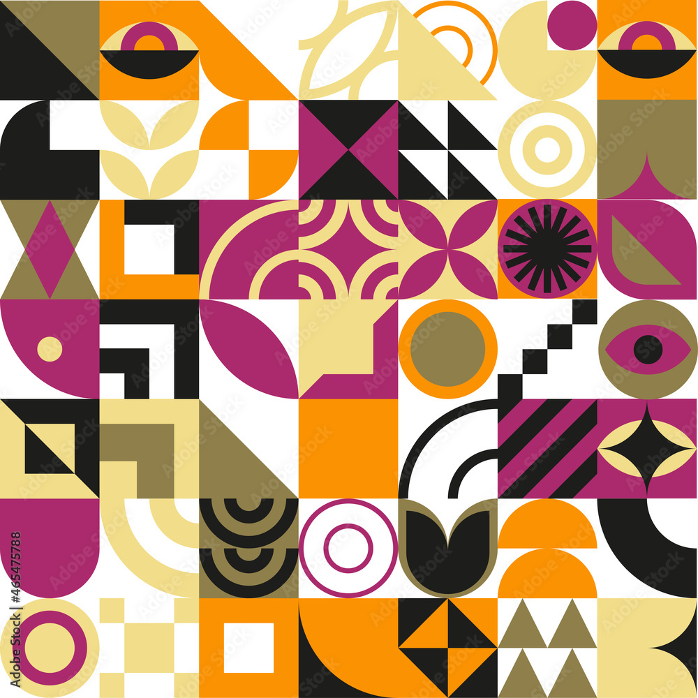 Bauhaus geometric design with eyes elements. Primitive modern shapes and forms. Vector interior posters, covers, banners.