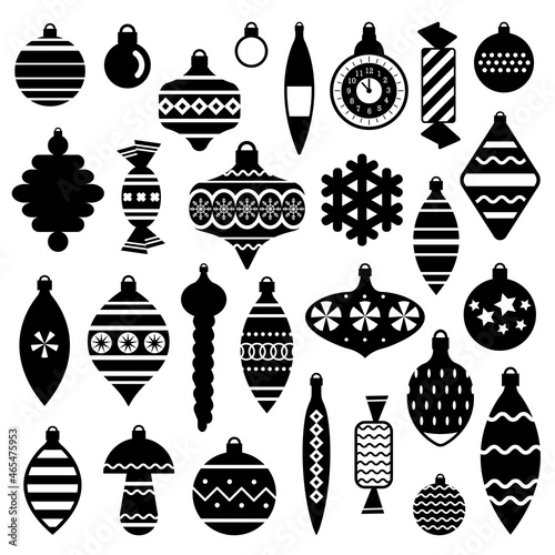 Vintage Christmas Decorations and Toys in Outline