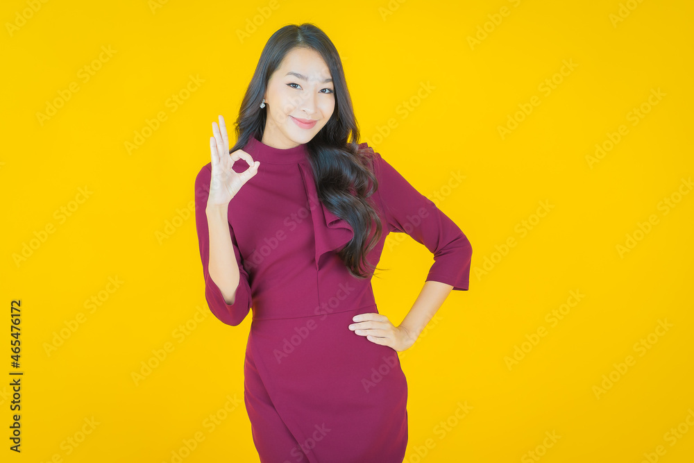 Portrait beautiful young asian woman smile with action Portrait beautiful young asian woman smile with action