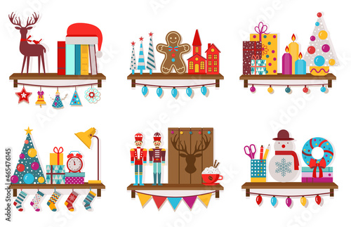 Christmas Shelves with Decoration Toys and Gifts