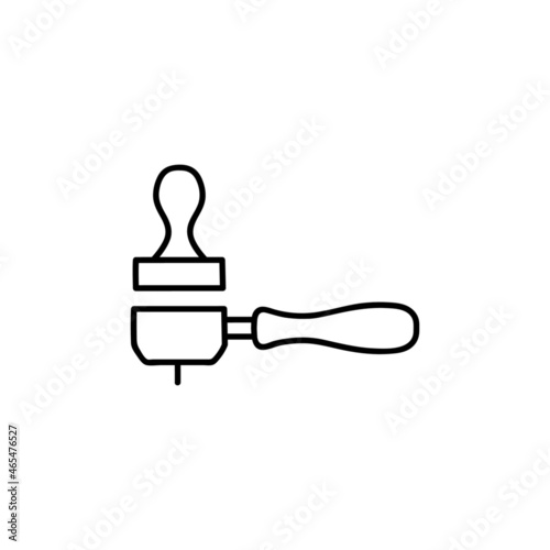 coffee portafilter icon  in flat black line style, isolated on white 