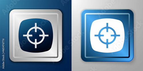 White Target sport icon isolated on blue and grey background. Clean target with numbers for shooting range or shooting. Silver and blue square button. Vector