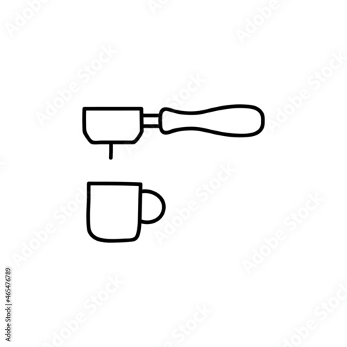 portafilter coffee icon  in flat black line style, isolated on white 