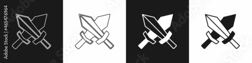 Set Sword for game icon isolated on black and white background. Vector