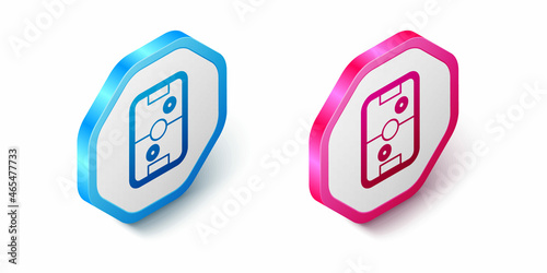 Isometric Air hockey table icon isolated on white background. Hexagon button. Vector