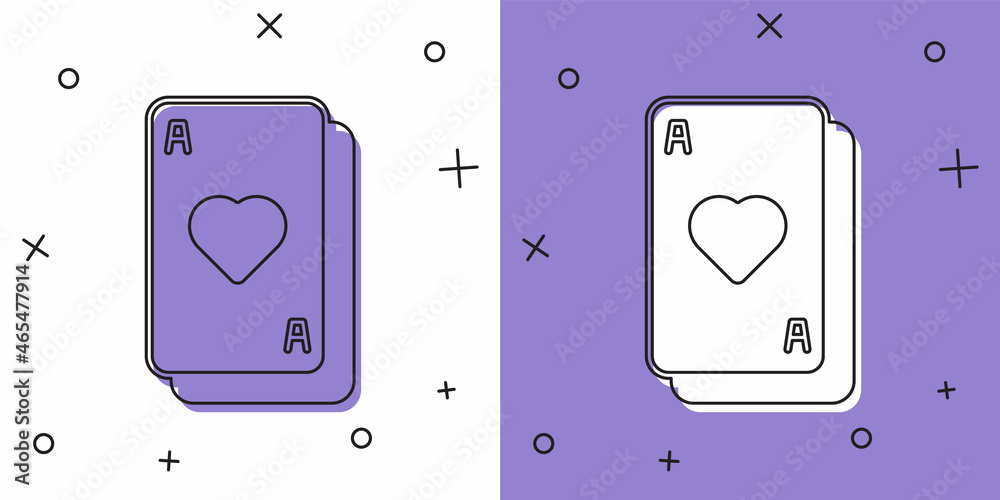 Set Playing cards icon isolated on white and purple background. Casino gambling. Vector