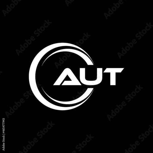 AUT letter logo design with black background in illustrator, vector logo modern alphabet font overlap style. calligraphy designs for logo, Poster, Invitation, etc.