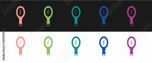 Set Hand mirror icon isolated on black and white background. Vector