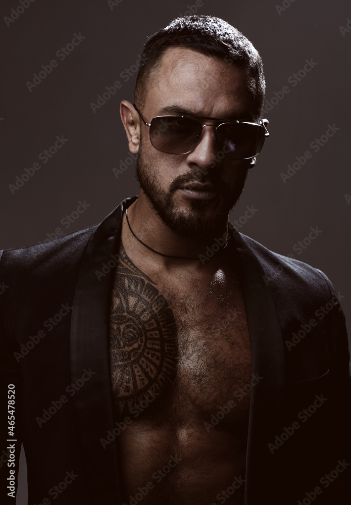 Obraz premium Portrait of masculine man, attraction sexy manly brutal guy.