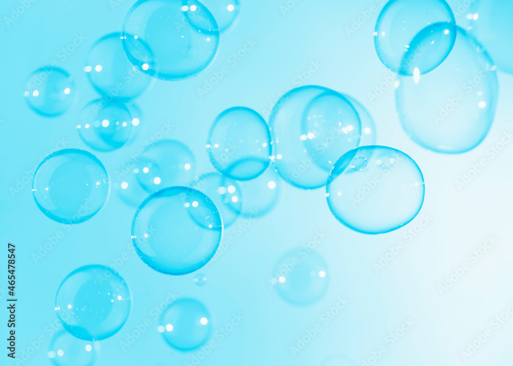 Beautiful Transparent Blue Soap Bubbles Background
