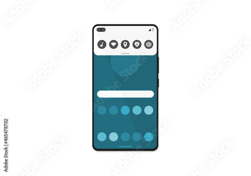 Smartphone home screen quick settings illustration. Android mobile phone UI notification shade. User interface OS.
