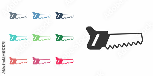 Black Hand saw icon isolated on white background. Set icons colorful. Vector