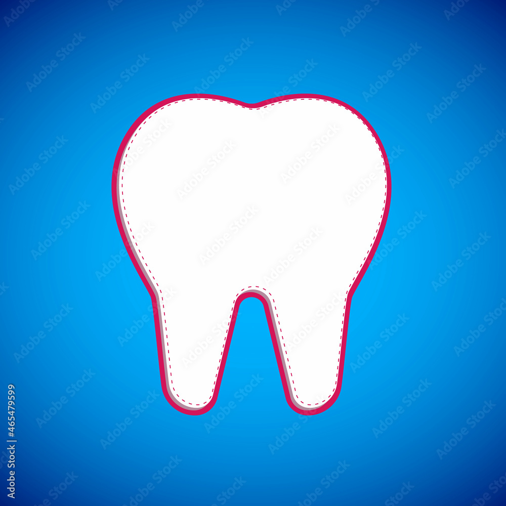 White Tooth icon isolated on blue background. Tooth symbol for dentistry clinic or dentist medical center and toothpaste package. Vector White Tooth icon isolated on blue background. Tooth symbol for dentistry clinic or dentist medical center and toothpaste package. Vector