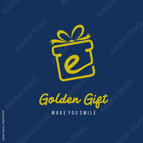 Initial Letter e with Gift Box and Ribbon for Gift Present Toys Store Retail Business Logo Design Template
