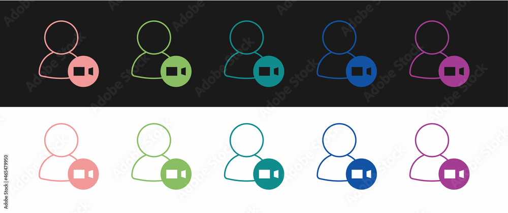 Set Video chat conference icon isolated on black and white background. Online meeting work form home. Remote project management. Vector