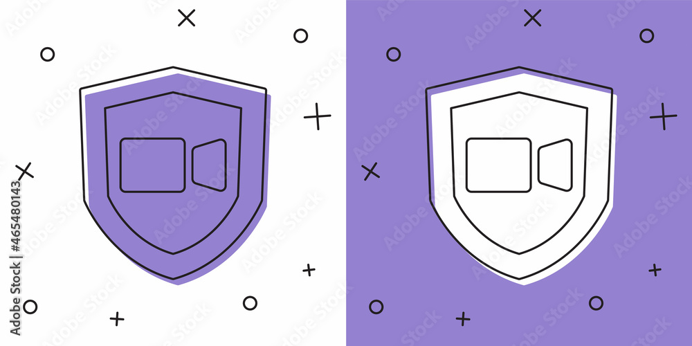 Set Video chat conference icon isolated on white and purple background. Online meeting work form home. Remote project management. Vector