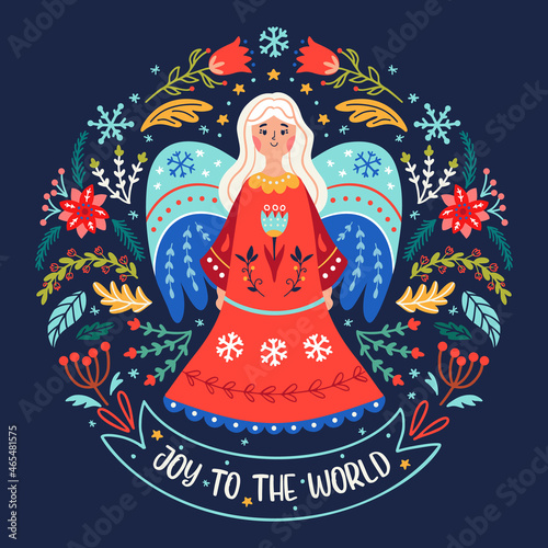 Christmas angel girl doodle vector christian card