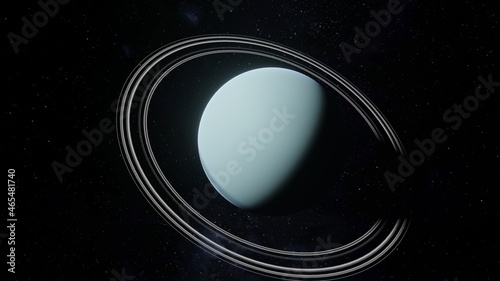 Planet Uranus With Ring 3D Rendering