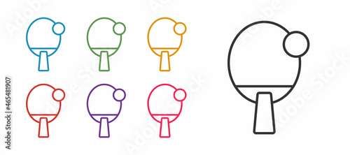 Set line Racket for playing table tennis icon isolated on white background. Set icons colorful. Vector