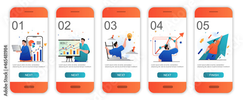 Business growth concept onboarding screens for mobile app templates. Profit, financial statistics. Modern UI, UX, GUI screens user interface kit with people scenes for web design. Vector illustration