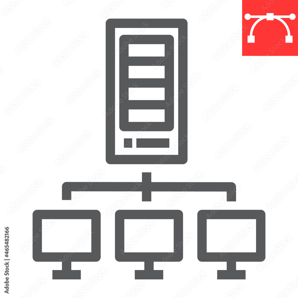 Server network line icon, database and connection, web hosting vector icon, vector graphics, editable stroke outline sign, eps 10. Server network line icon, database and connection, web hosting vector icon, vector graphics, editable stroke outline sign, eps 10.