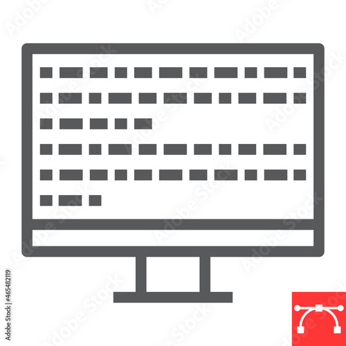 Programming line icon, data and coding, monitor code vector icon, vector graphics, editable stroke outline sign, eps 10.