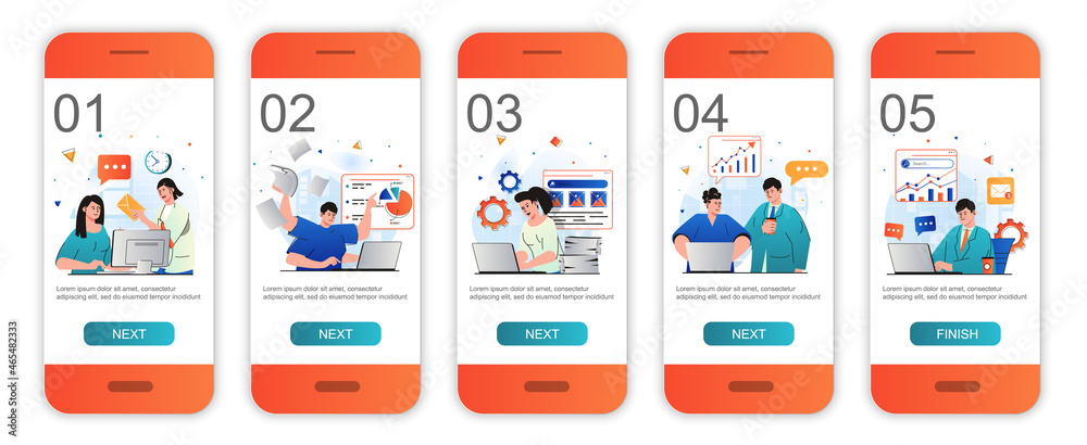 Office work concept onboarding screens for mobile app templates ...