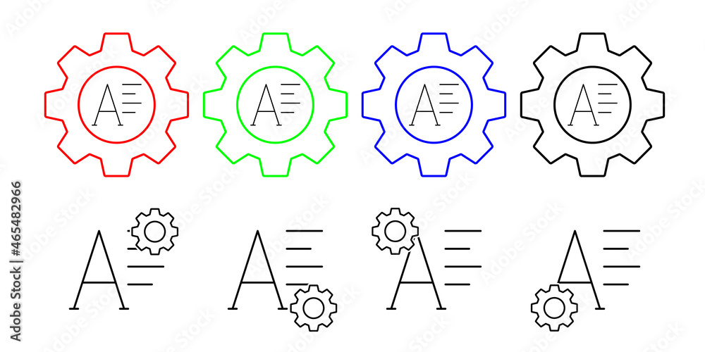 Align, font, text vector icon in gear set illustration for ui and ux, website or mobile application