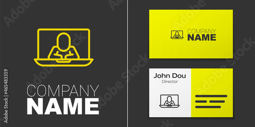 Logotype line Video chat conference icon isolated on grey background. Online meeting work form home. Remote project management. Logo design template element. Vector