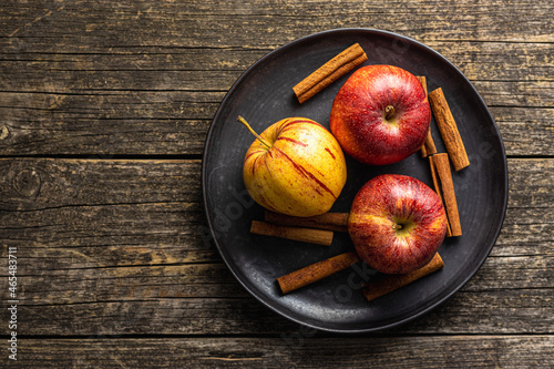 Fresh autumn apples on plate