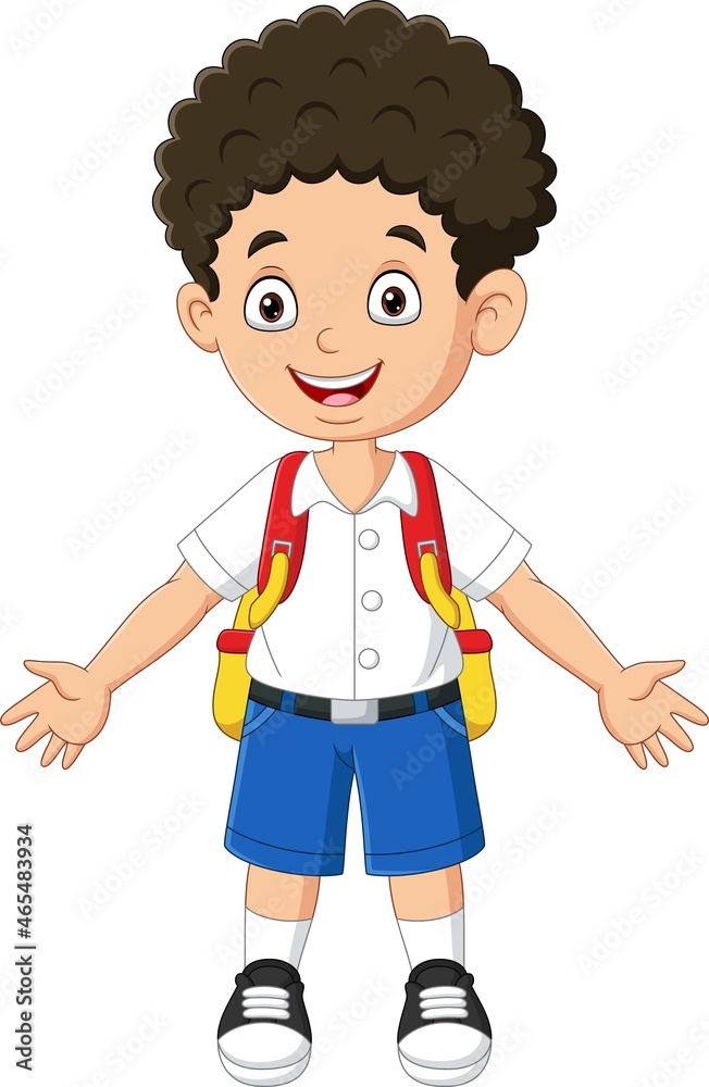 Cartoon happy school boy in uniform