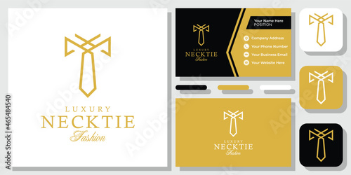 Luxury Necktie Clothes Man Fashion Tuxedo Tie Tailor logo design inspiration with Layout Template Business Card