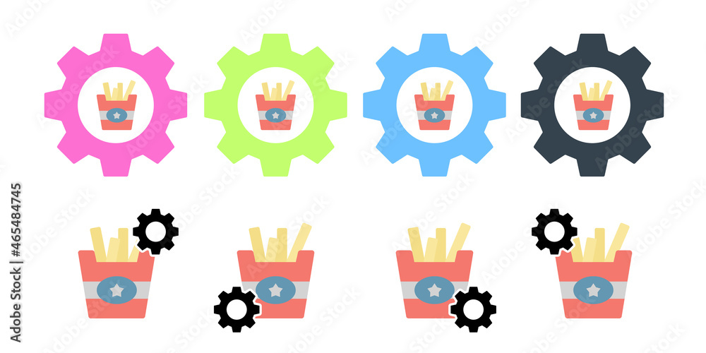 Restaurant french fries vector icon in gear set illustration for ui and ux, website or mobile application