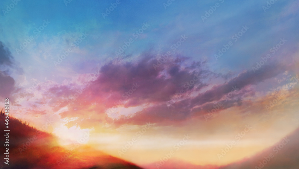 朝焼けの空の風景イラスト　