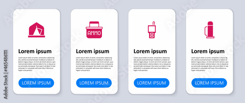 Set Thermos container, Walkie talkie, Ammunition box and Tourist tent. Business infographic template. Vector