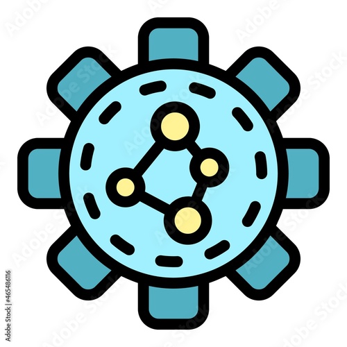 Molecule in gear icon. Outline molecule in gear vector icon color flat isolated