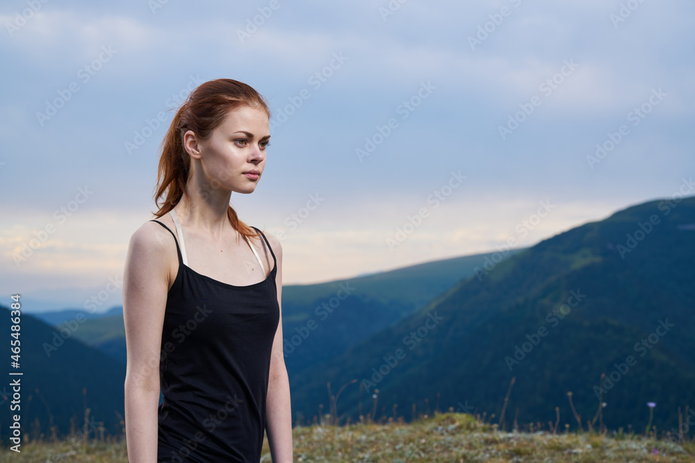 sportive woman workout meditation in the mountains outdoors sportive woman workout meditation in the mountains outdoors